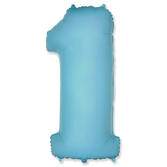 Фольгированная цифра "1", наполненная гелием. Нежно-голубая, 100 см.