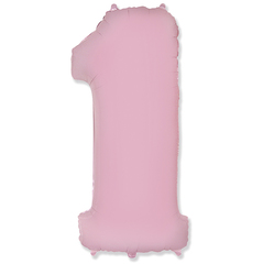 №75 Фольгированная цифра "1", наполненная гелием. Нежно-розовая, 102 см.