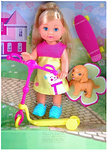 Кукла Эви со скутером и скейтом с собачкой, 12 см Evi Scooter Fun