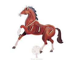 Сборная деревянная модель Лошадь цветная EC023 36 деталей