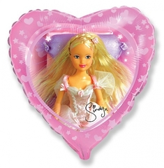№065 Фигура с гелием. Фольгированное сердце "Кукла Sindy" 45 см.