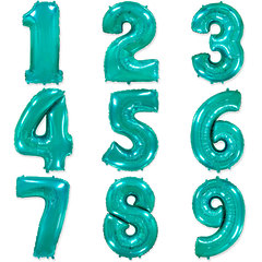 №43 Фольгированные цифры (0 - 9 ), наполненные гелием. "Тиффани" (ярко - бирюзовые), 102 см.