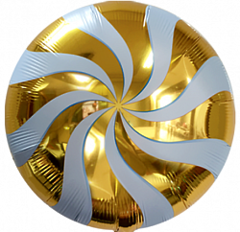 №141 Фольгированный круг с гелием "Конфета Леденец" Золотистая. 45 см.